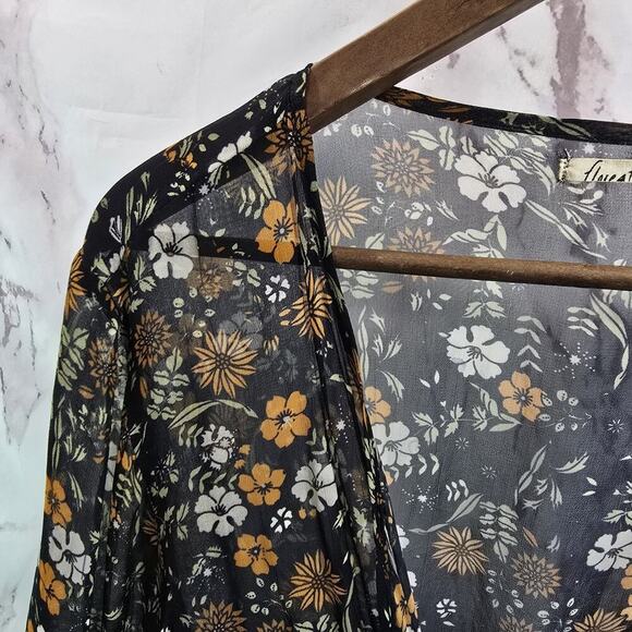 Floreat Dress Womens Small Black Floral Midi Kimono Cover Up Topper Long - Picture 2 of 13